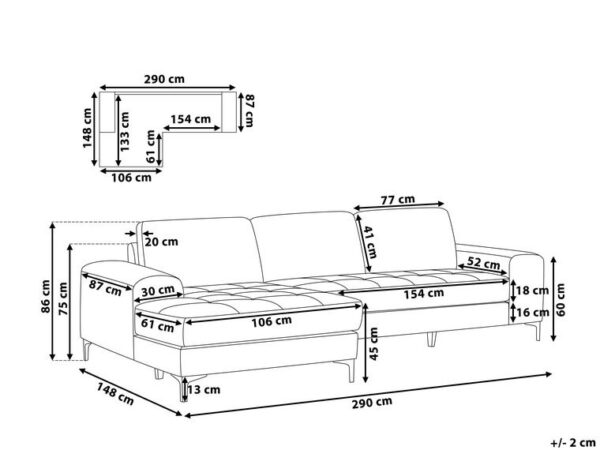 Right Hand Fabric L-Shape Couch Qira - Image 8