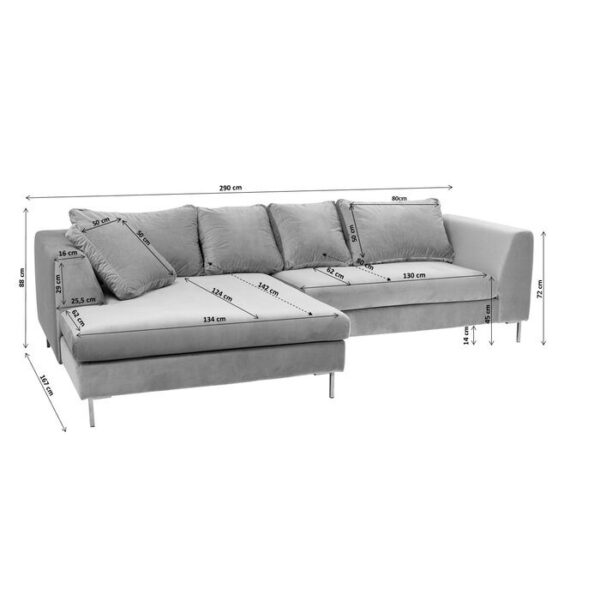 L Shape Couch Giani Velvet Grey - Image 6